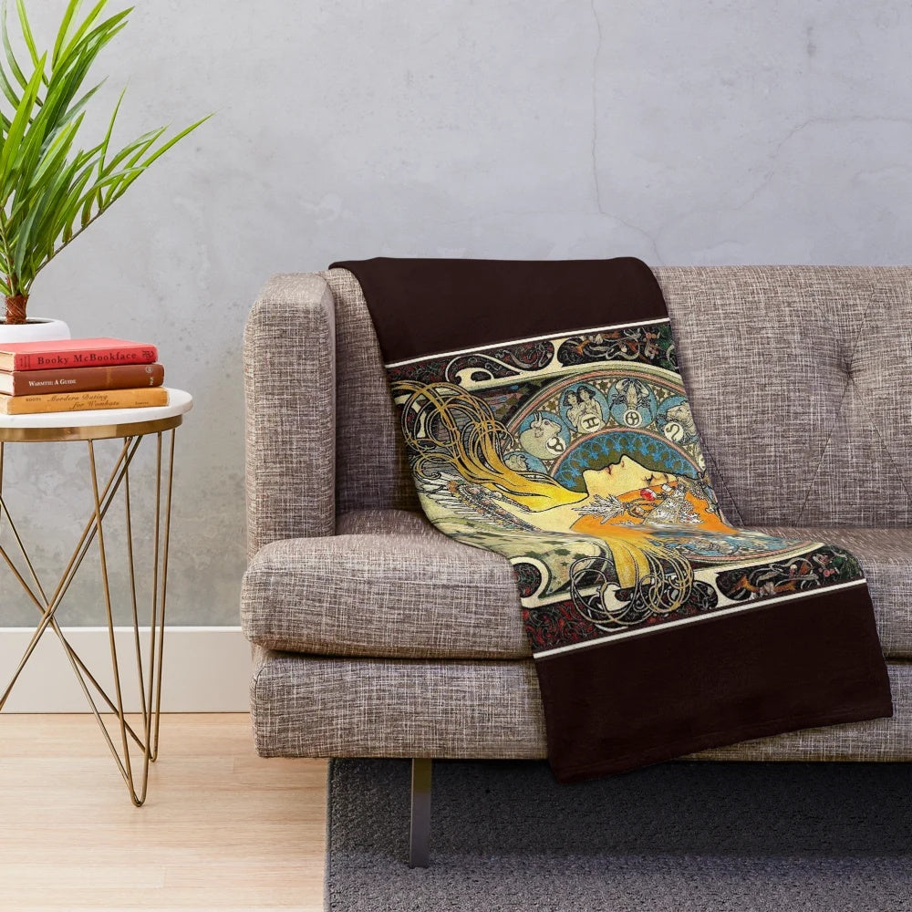 Vintage plush blanket with astrology and fortune teller design