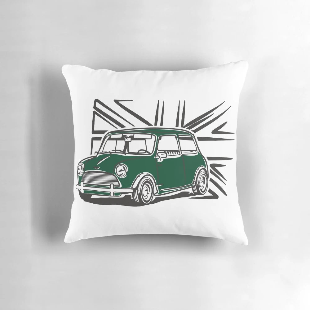 Vintage Austin Mini Cooper British Flag Throw Pillow