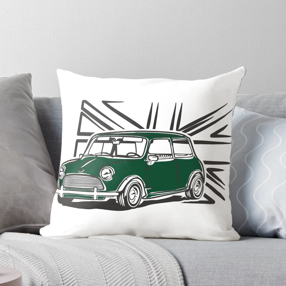 Vintage Austin Mini Cooper British Flag Throw Pillow