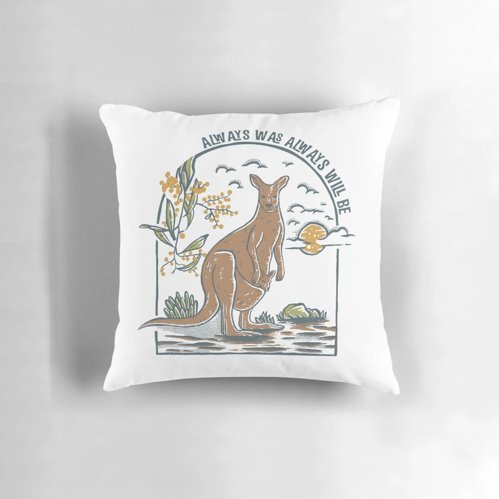 Vintage-style kangaroo throw pillow featuring Australian wildlife