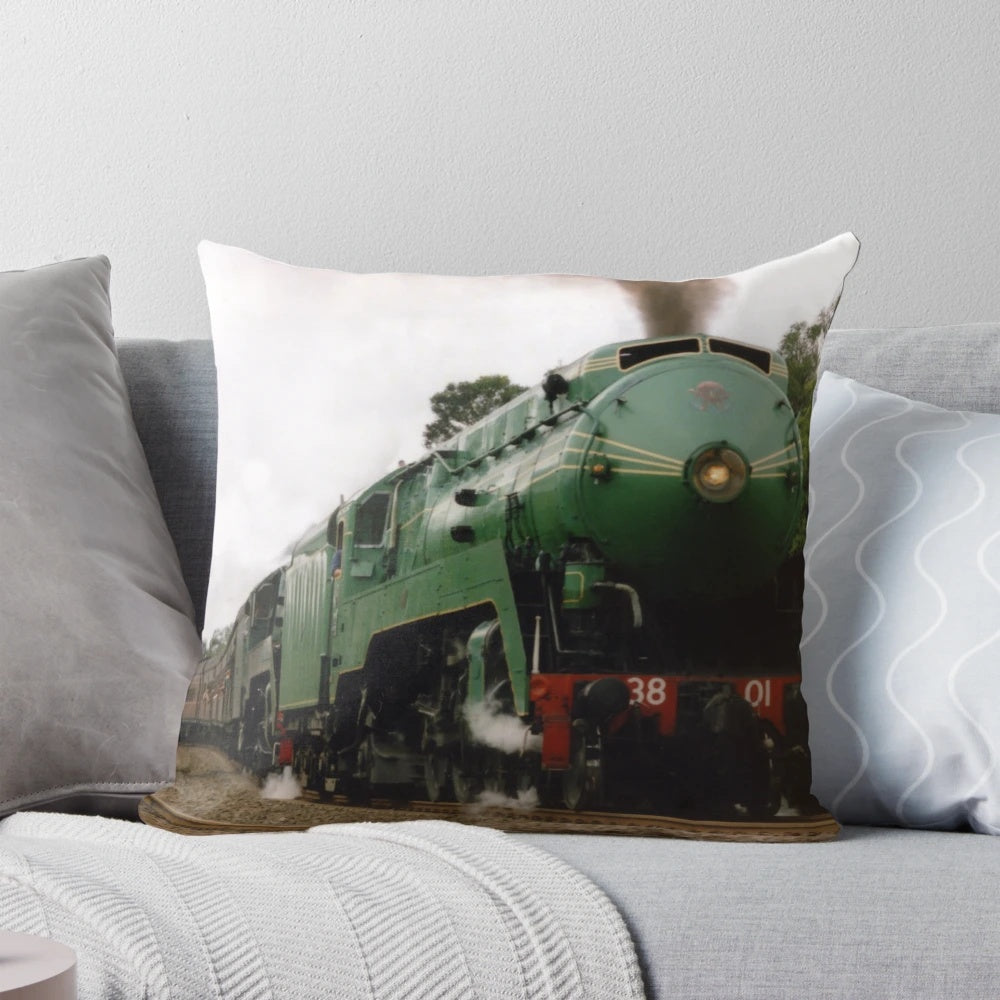 Vintage steam locomotive 3801 pillow for railway and train enthusiasts