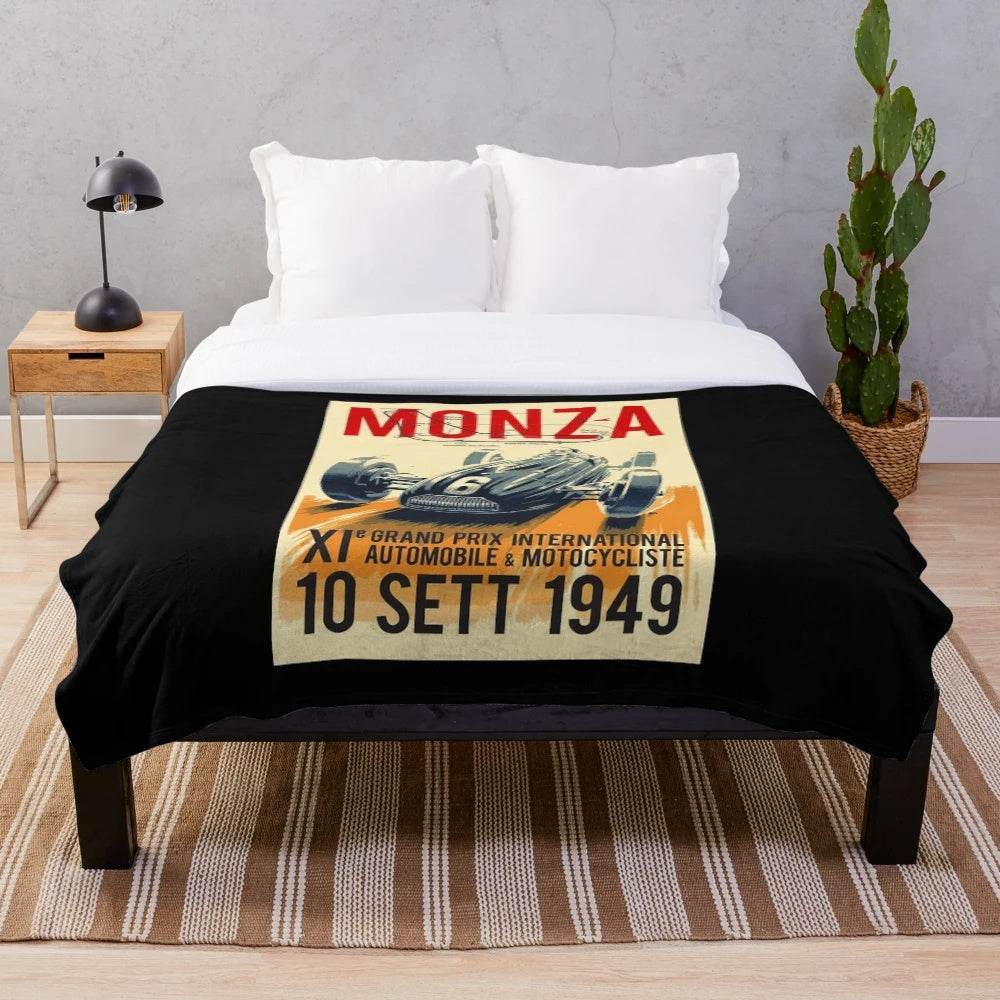 Vintage auto racing print plush blanket
