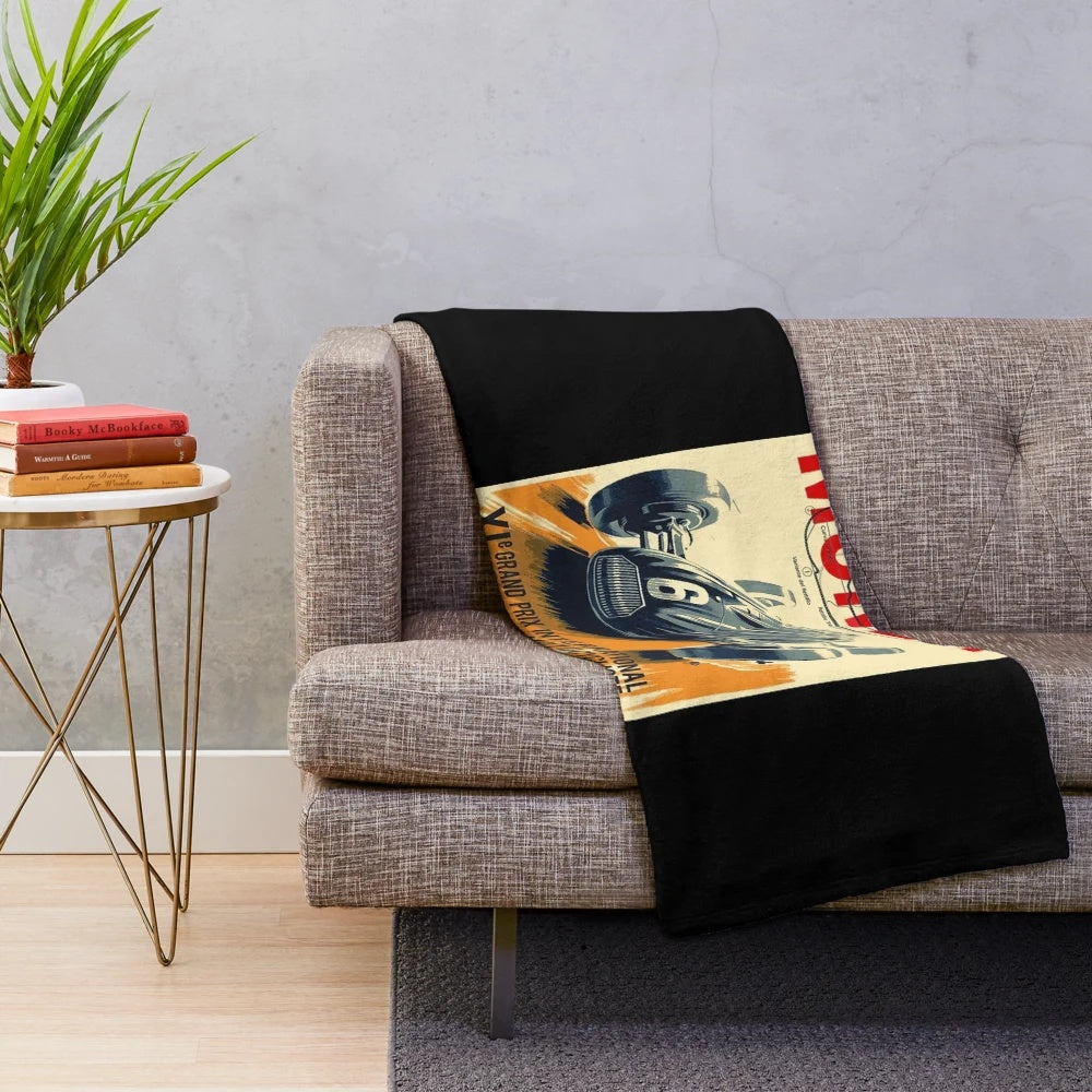 Vintage auto racing print plush blanket
