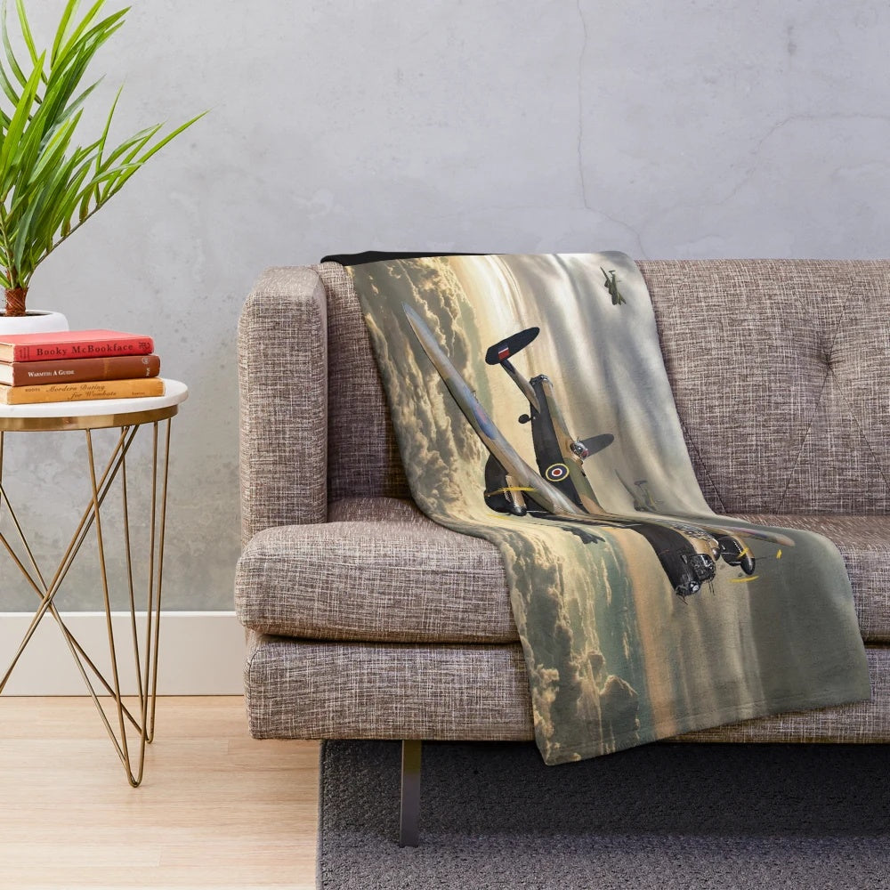 Cozy Avro Lancaster inspired plush blanket for vintage aviation enthusiasts