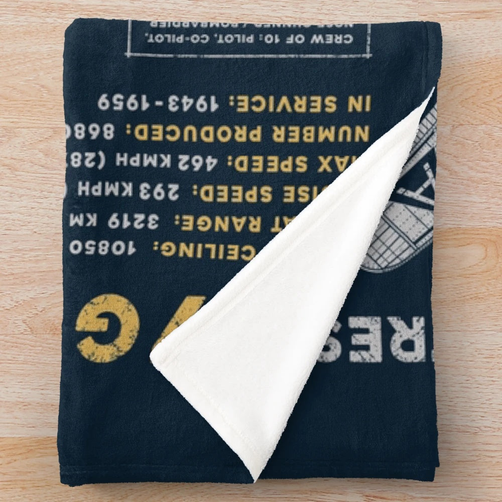 Soft and cozy plush blanket featuring a vintage illustration of the iconic B-17 Flying Fortress bomber aircraft