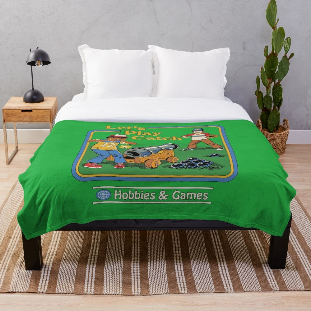 Vintage baseball-themed plush blanket with a humorous design