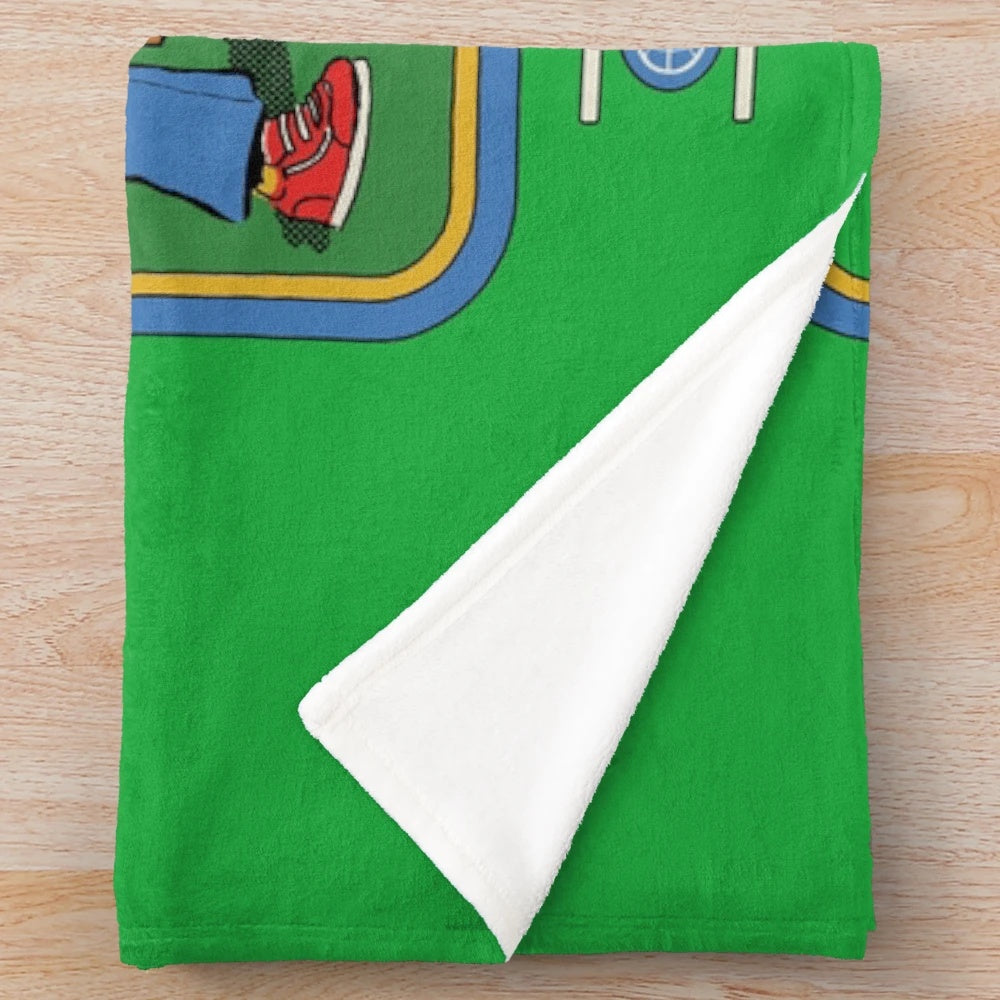 Vintage baseball-themed plush blanket with a humorous design