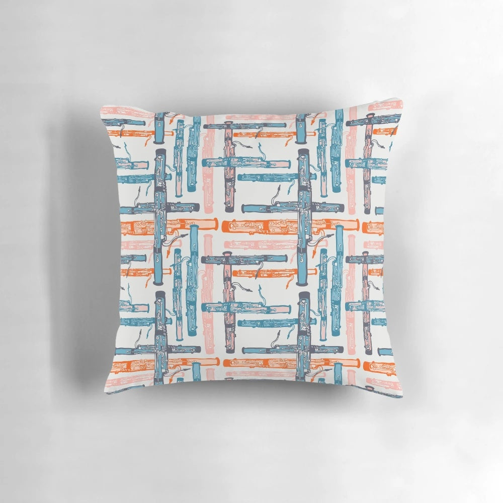 Vintage-style decorative pillow featuring a bassoon in heart shape design