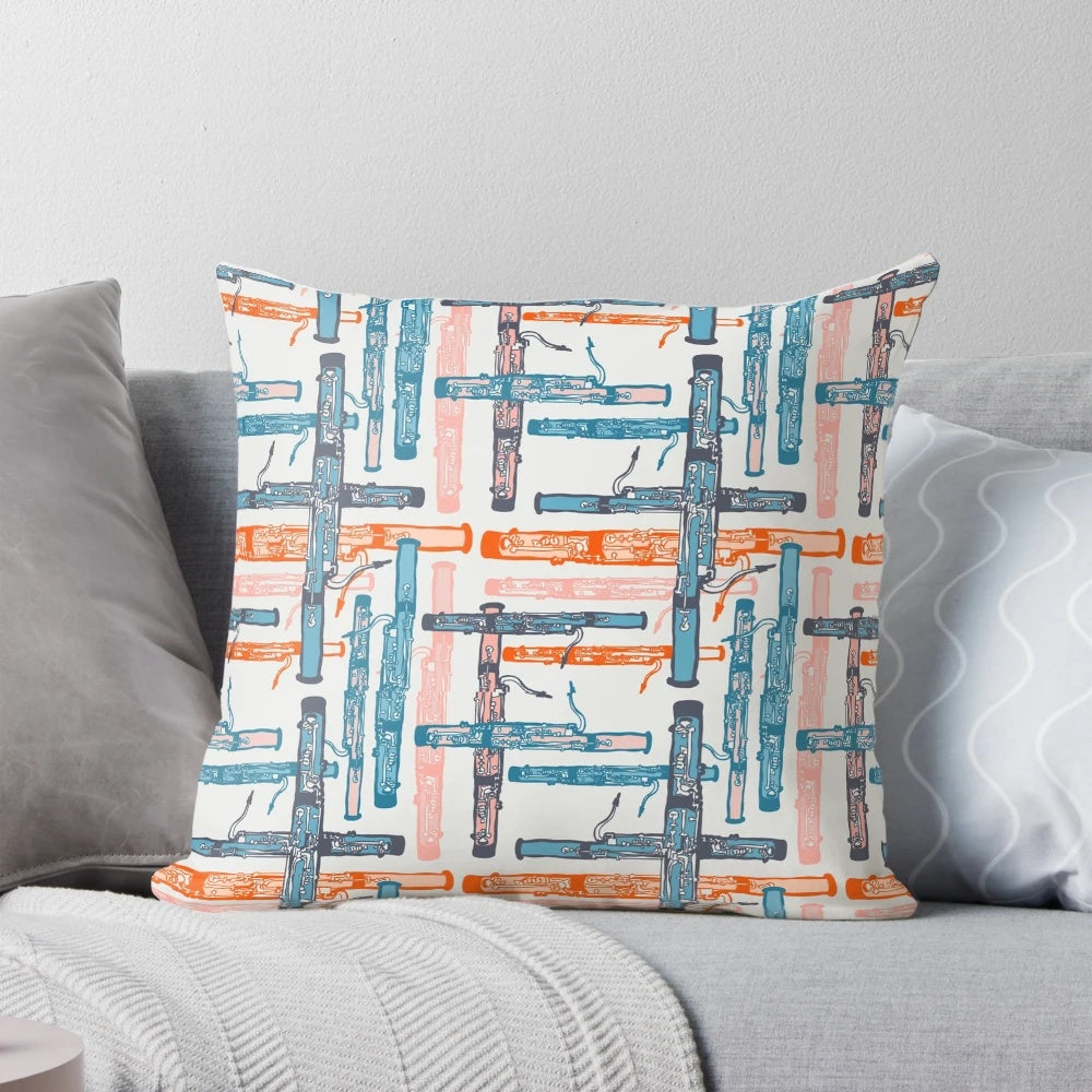 Vintage-style decorative pillow featuring a bassoon in heart shape design
