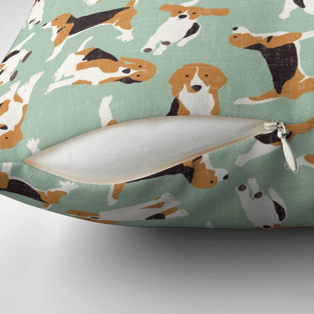 Vintage-inspired beagle scatter print mint decorative throw pillow
