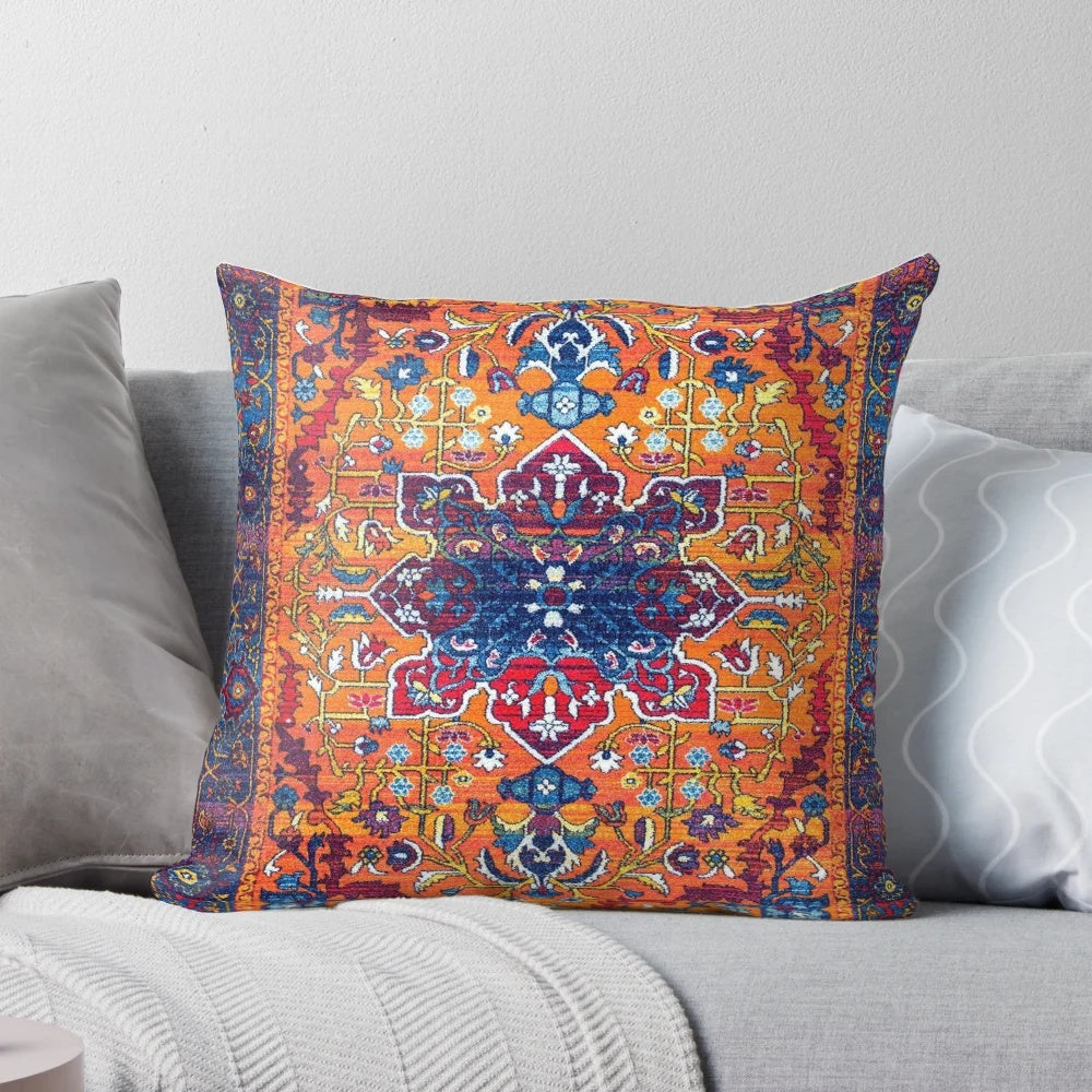 Vintage Moroccan pillow with Berber Atlas design and saffron-hued colors