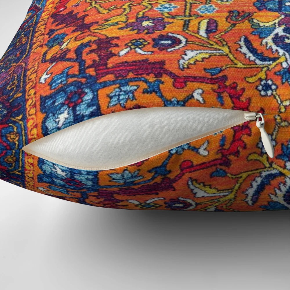 Vintage Moroccan pillow with Berber Atlas design and saffron-hued colors