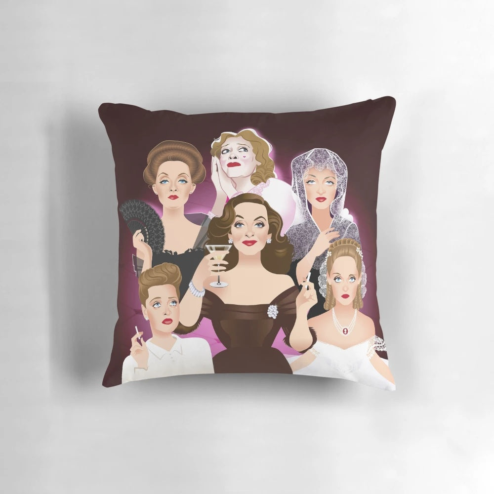 Decorative Bette Davis Pillow featuring Vintage Styled Artwork of the Iconic Hollywood Actress