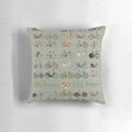 Decorative throw pillow featuring a collage of 50 vintage, retro, and fixed gear bicycles