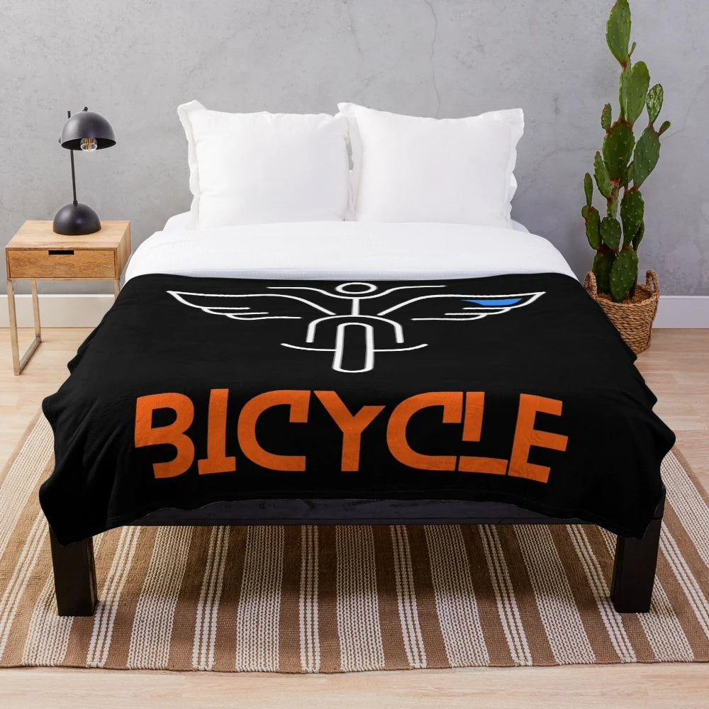 Vintage bicycle plush blanket with a free bird design