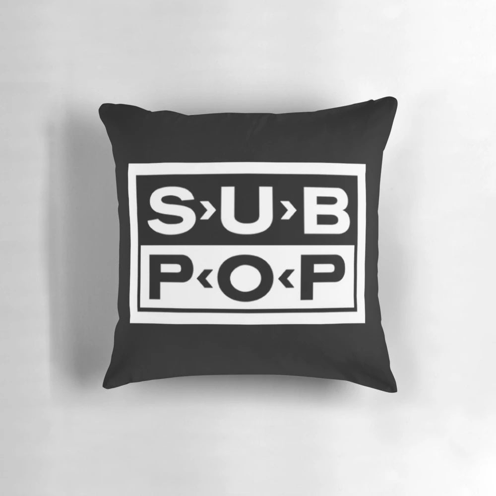 Vintage black pillow with Sub Pop Records classic design for music enthusiasts