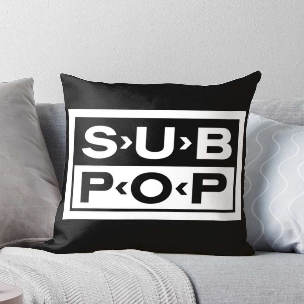 Vintage black pillow with Sub Pop Records classic design for music enthusiasts