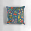 Vintage blue floral botanical garden pattern printed on a soft, plush pillow