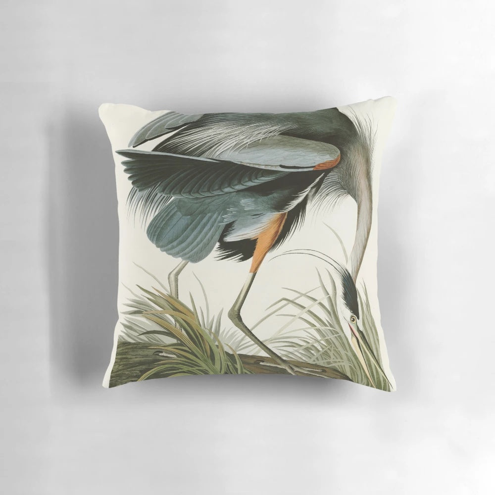 Vintage watercolor and engraved illustration of a blue heron from John James Audubon's Birds of America