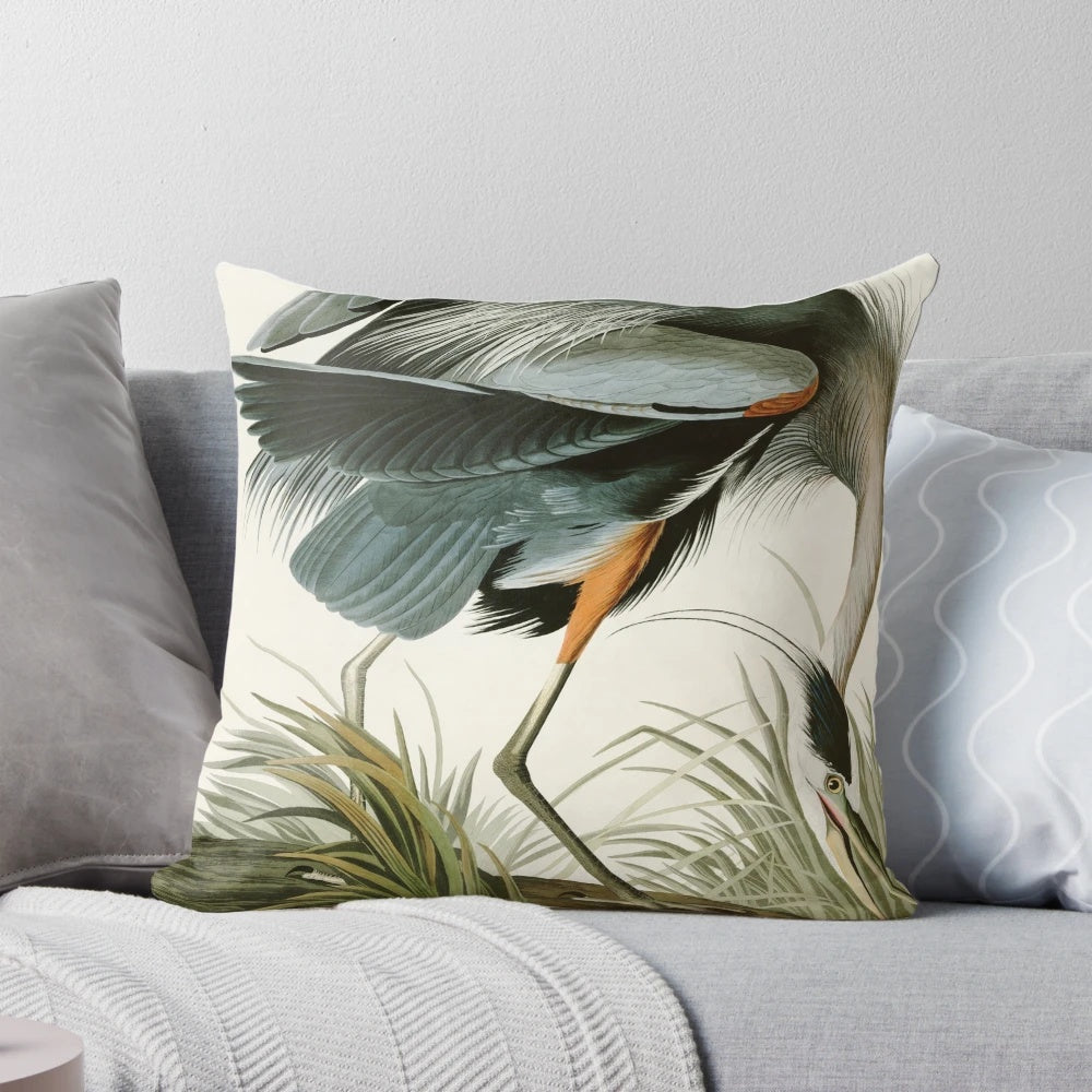 Vintage watercolor and engraved illustration of a blue heron from John James Audubon's Birds of America