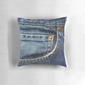 Vintage blue jean pocket pillow with unique denim pocket design