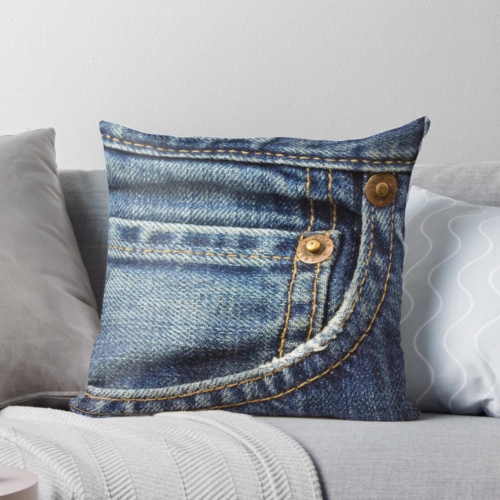 Vintage blue jean pocket pillow with unique denim pocket design