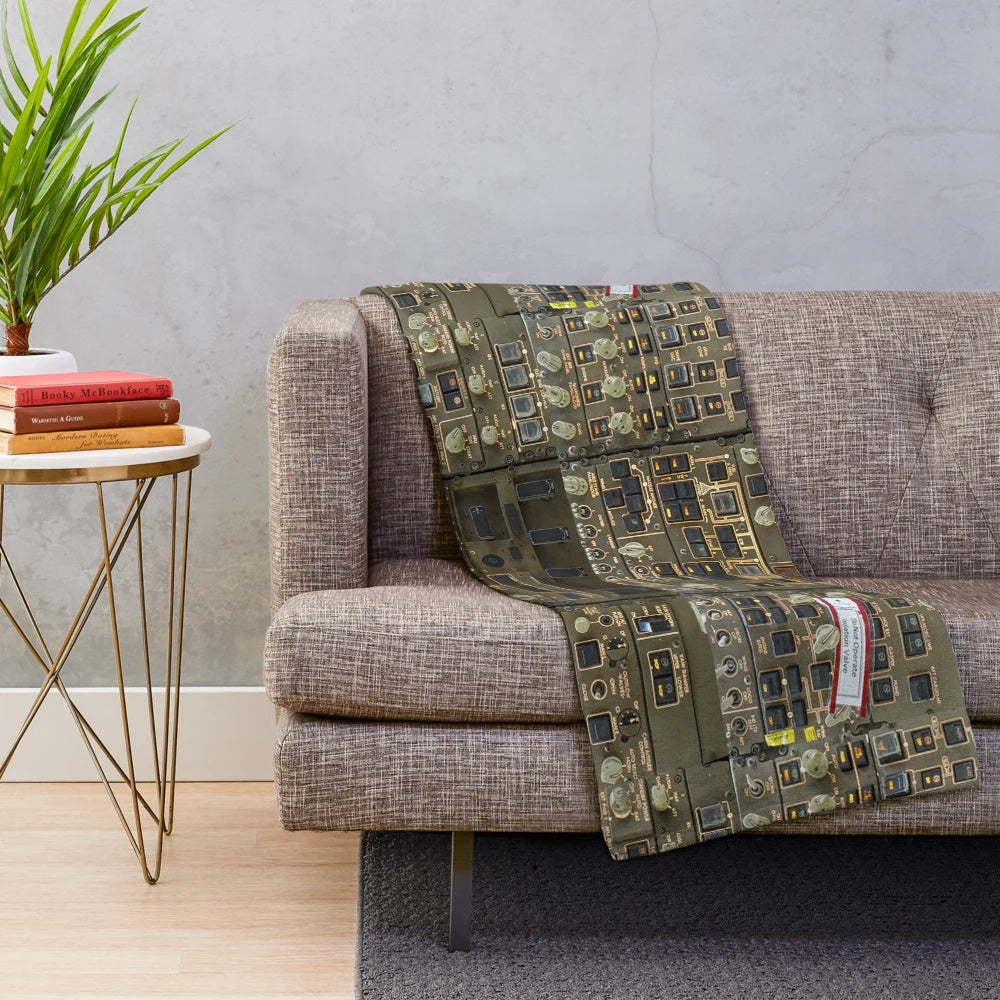 Boeing 747 cockpit inspired plush blanket