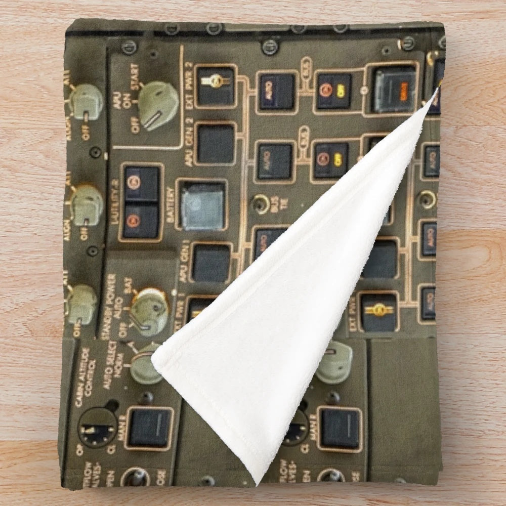 Boeing 747 cockpit inspired plush blanket
