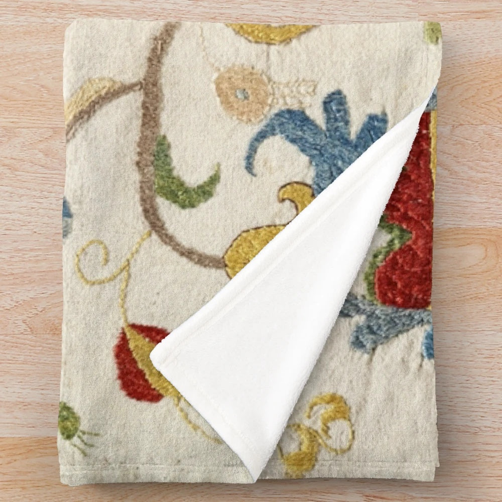 Vintage Bohemian Suzani Inspired Plush Blanket