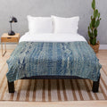 Vintage boho plush blanket with Ndop Cameroon textile print