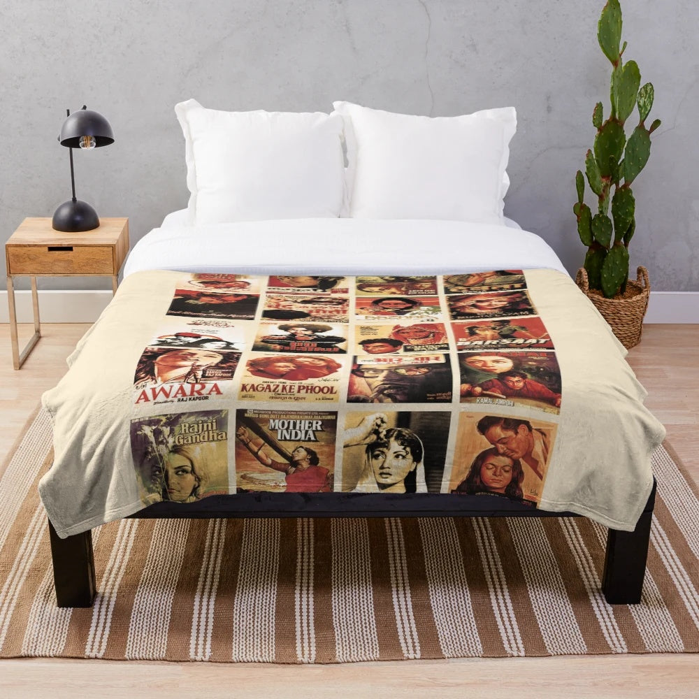 Vintage Bollywood Movie Poster Plush Blanket