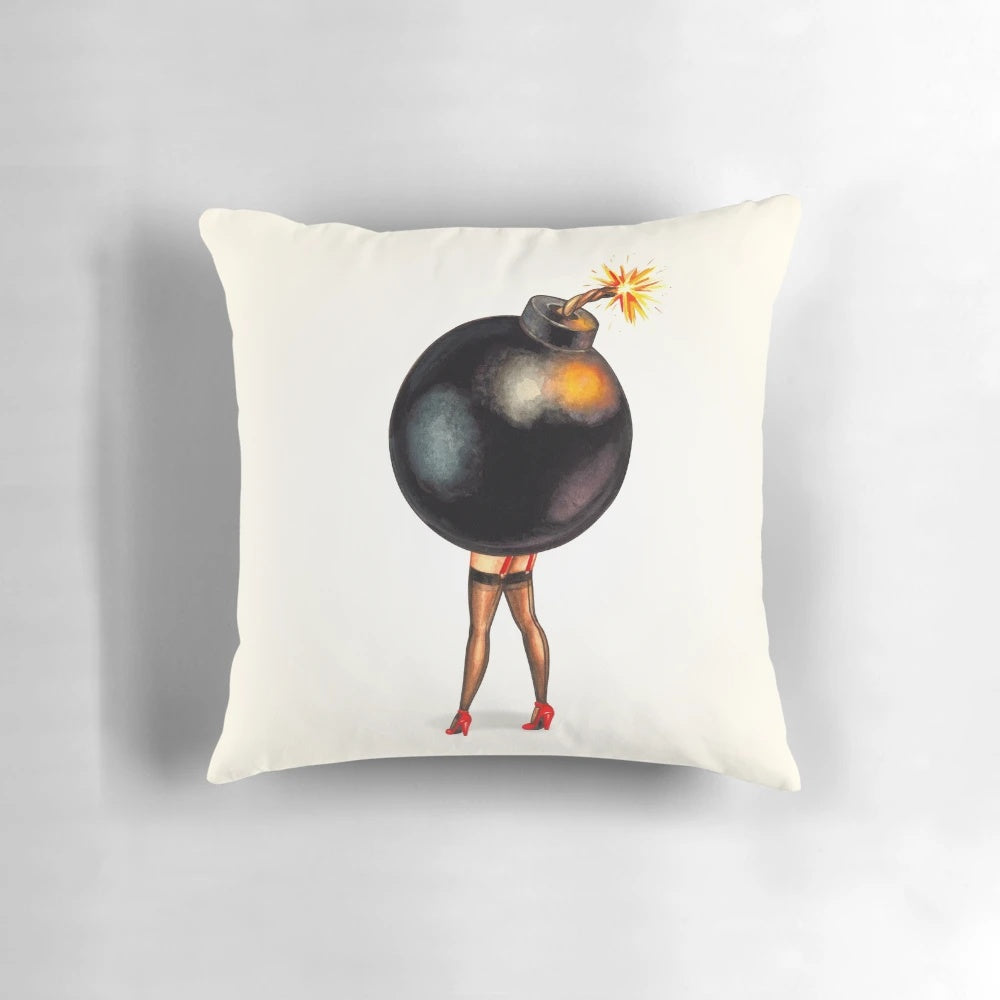 Vintage-inspired bomb pin-up pillow, perfect for retro gaming decor