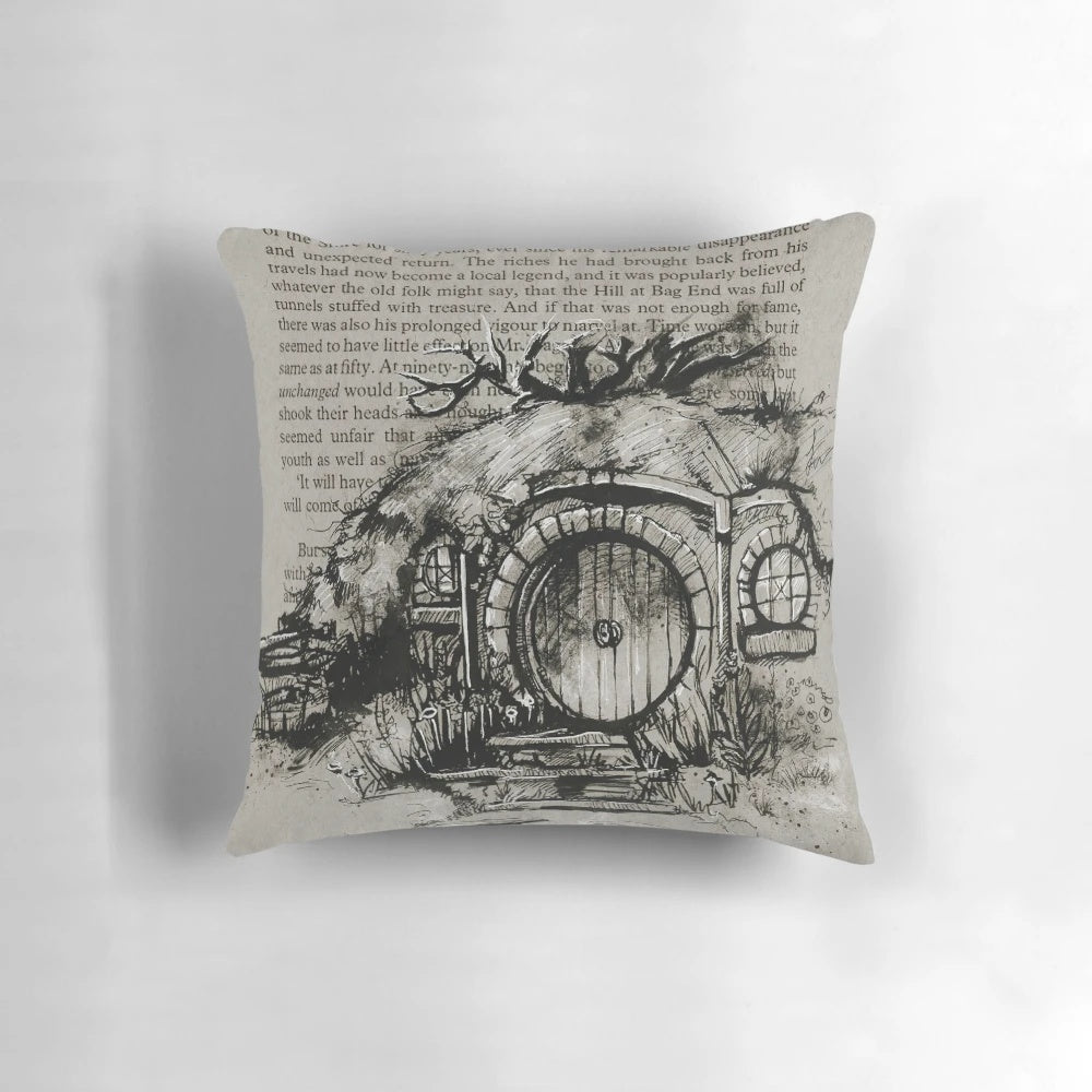 Vintage book page Tolkien pillow with antique, rustic, and upcycled book design