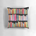 Vintage bookshelf accent pillow with antique books, perfect for book lovers and bibliophiles.