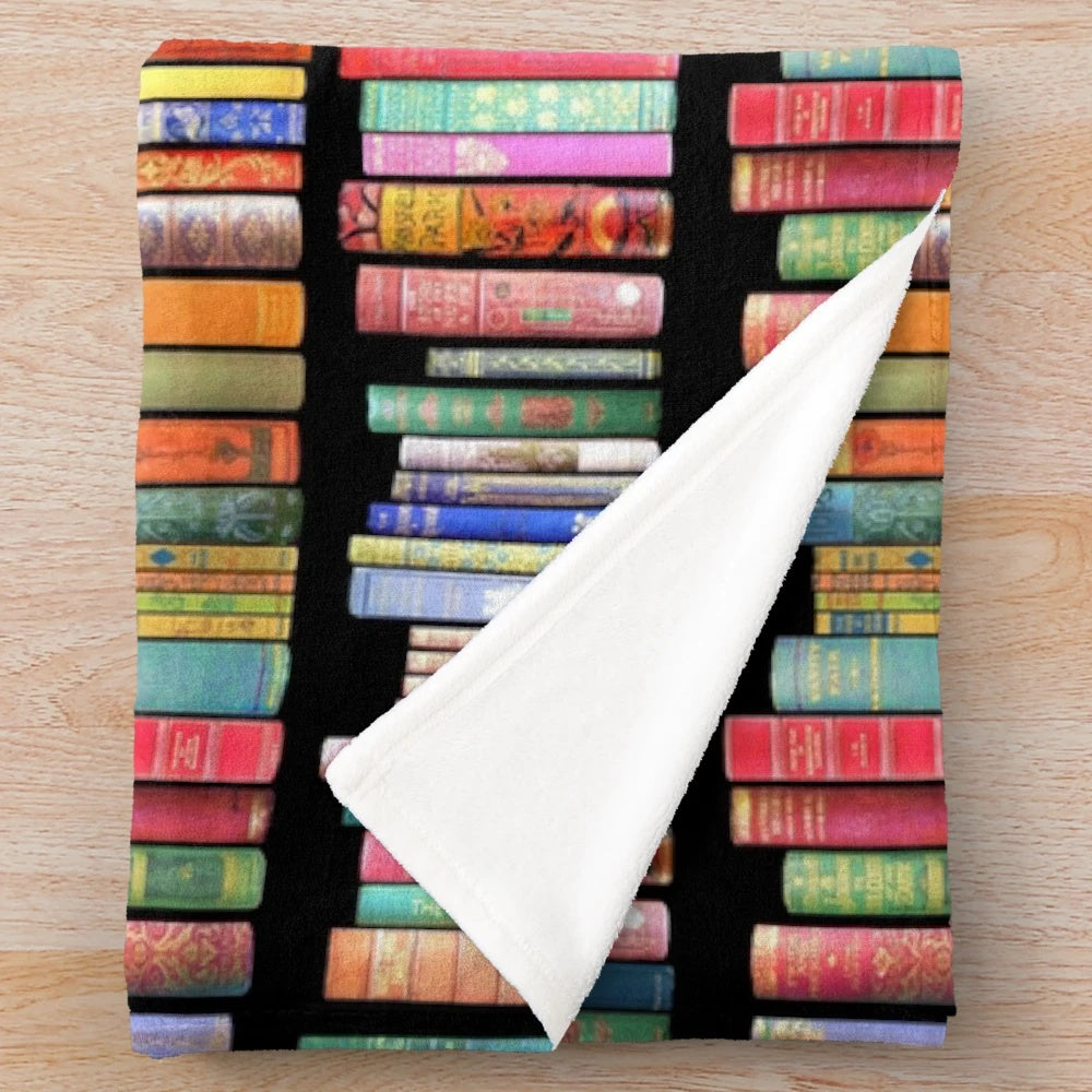 Vintage bookshelf design plush blanket for book lovers and bibliophiles