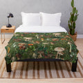 Vintage botanical mushroom forest garden pattern plush blanket