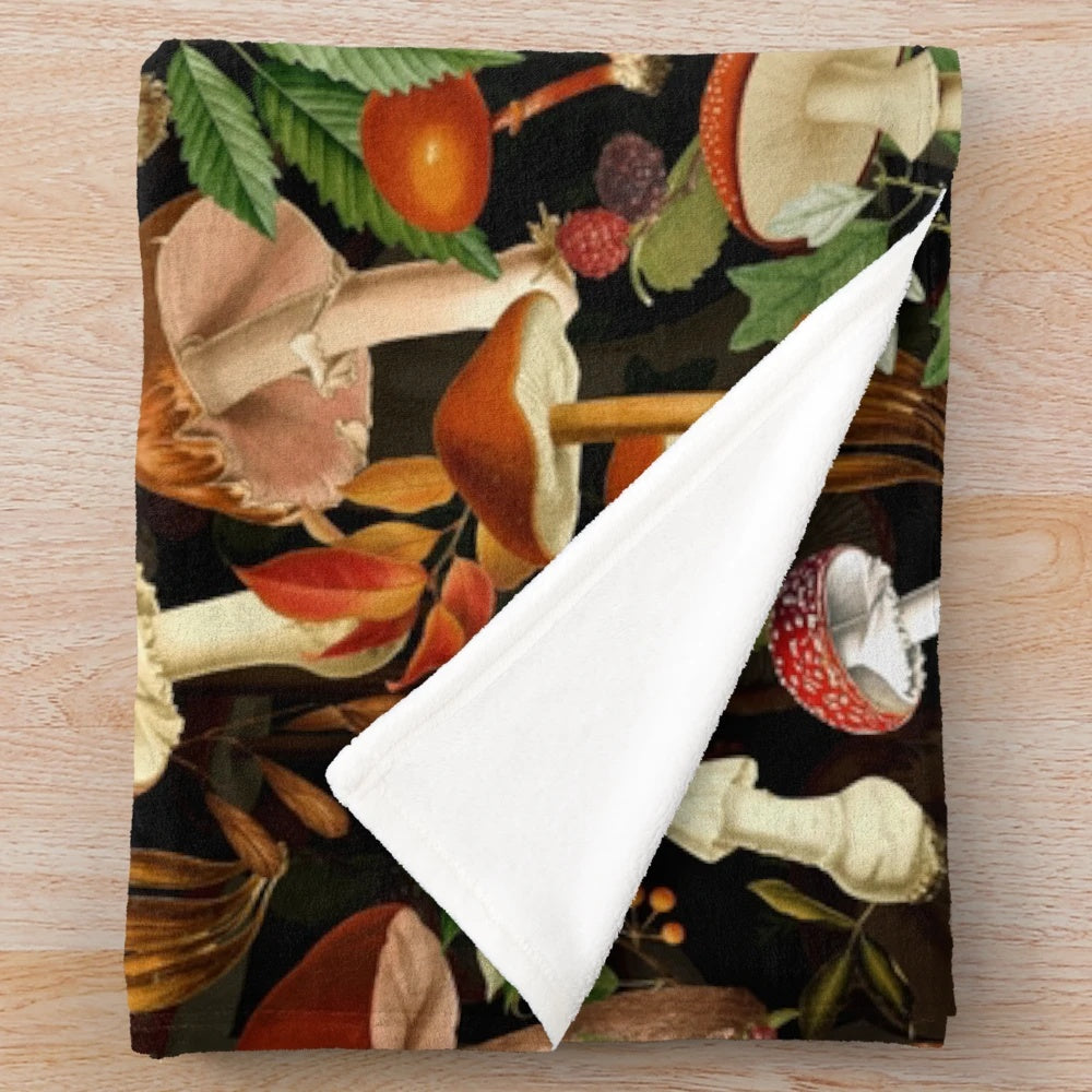 Vintage botanical mushroom pattern plush blanket