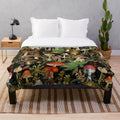 Vintage botanical plush blanket with colorful mushroom pattern design
