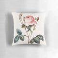 Vintage-style botanical rose pillow with Redoute-inspired floral design