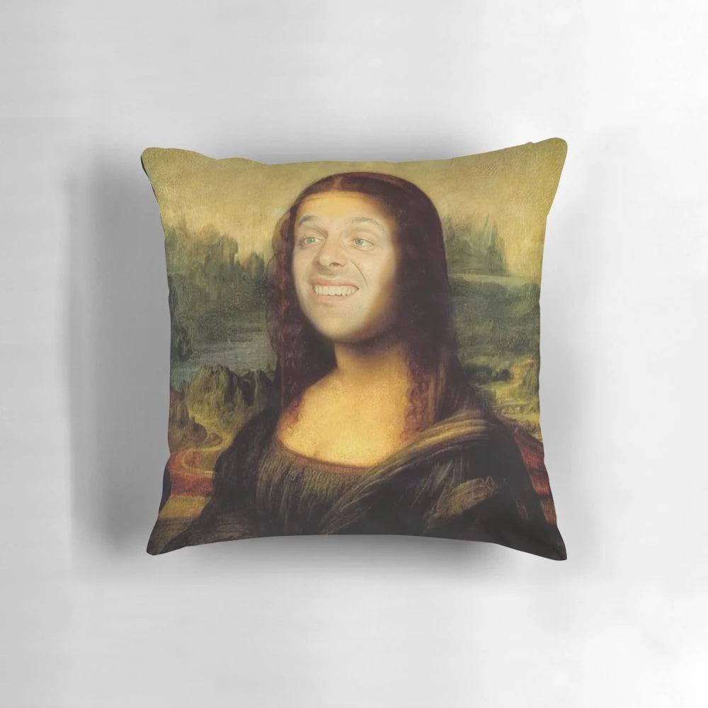 Vintage-style throw pillow featuring the logo and characters from the classic British sitcom "Bottom", starring Rik Mayall.