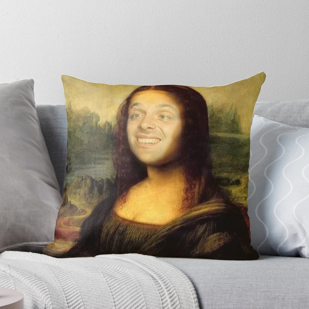 Vintage-style throw pillow featuring the logo and characters from the classic British sitcom "Bottom", starring Rik Mayall.