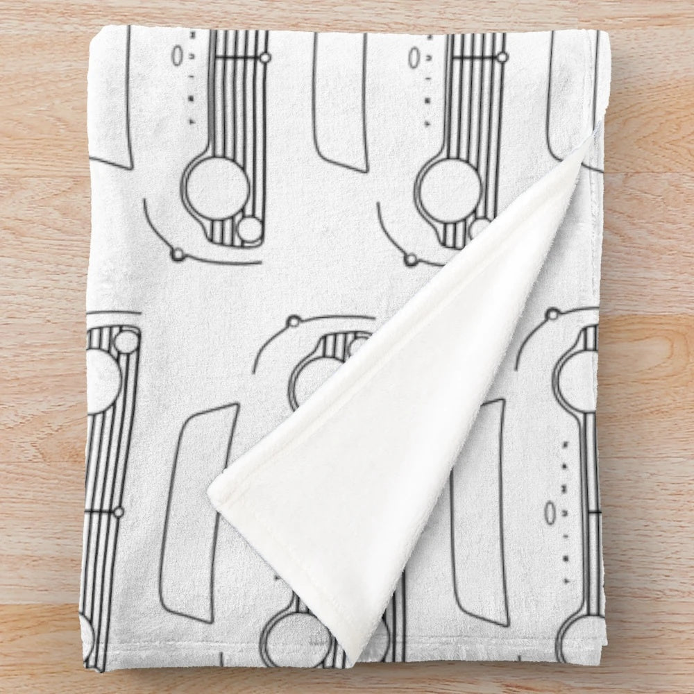 Plush blanket with vintage British sports car outline graphic