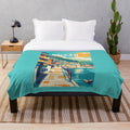 Vintage Busan South Korea Travel Art Plush Blanket