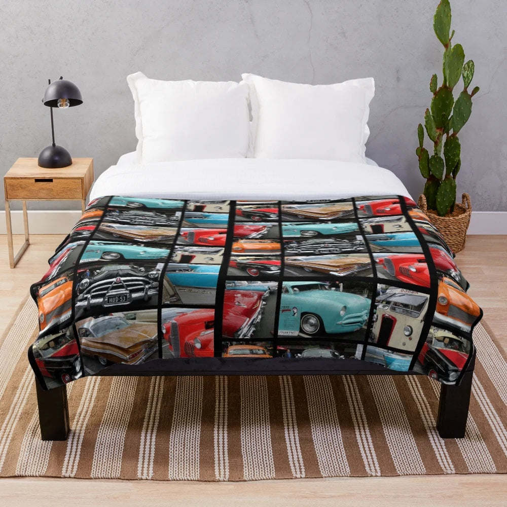 Vintage car collage design plush blanket