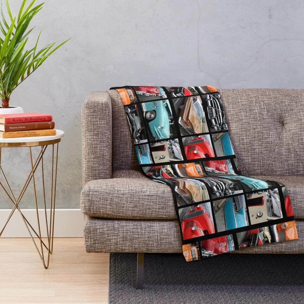 Vintage car collage design plush blanket