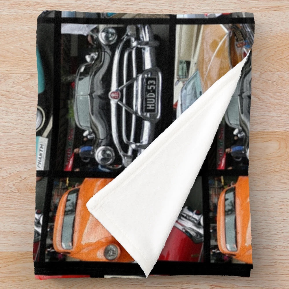 Vintage car collage design plush blanket