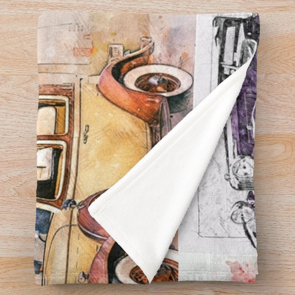 Vintage car montage plush blanket