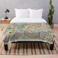 Vintage Carta Marina plush blanket featuring the 1539 Scandinavia map by Olaus Magnus