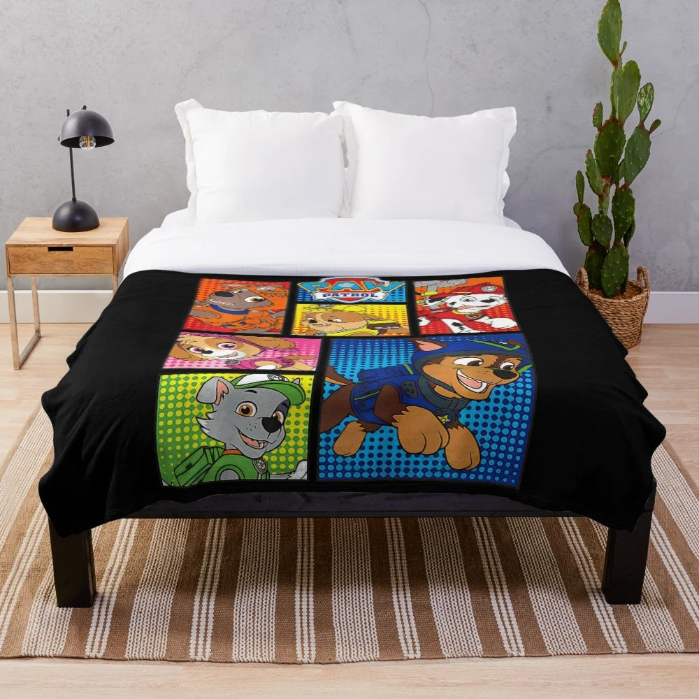 Vintage cartoon kids logo plush blanket with classic children's movie characters