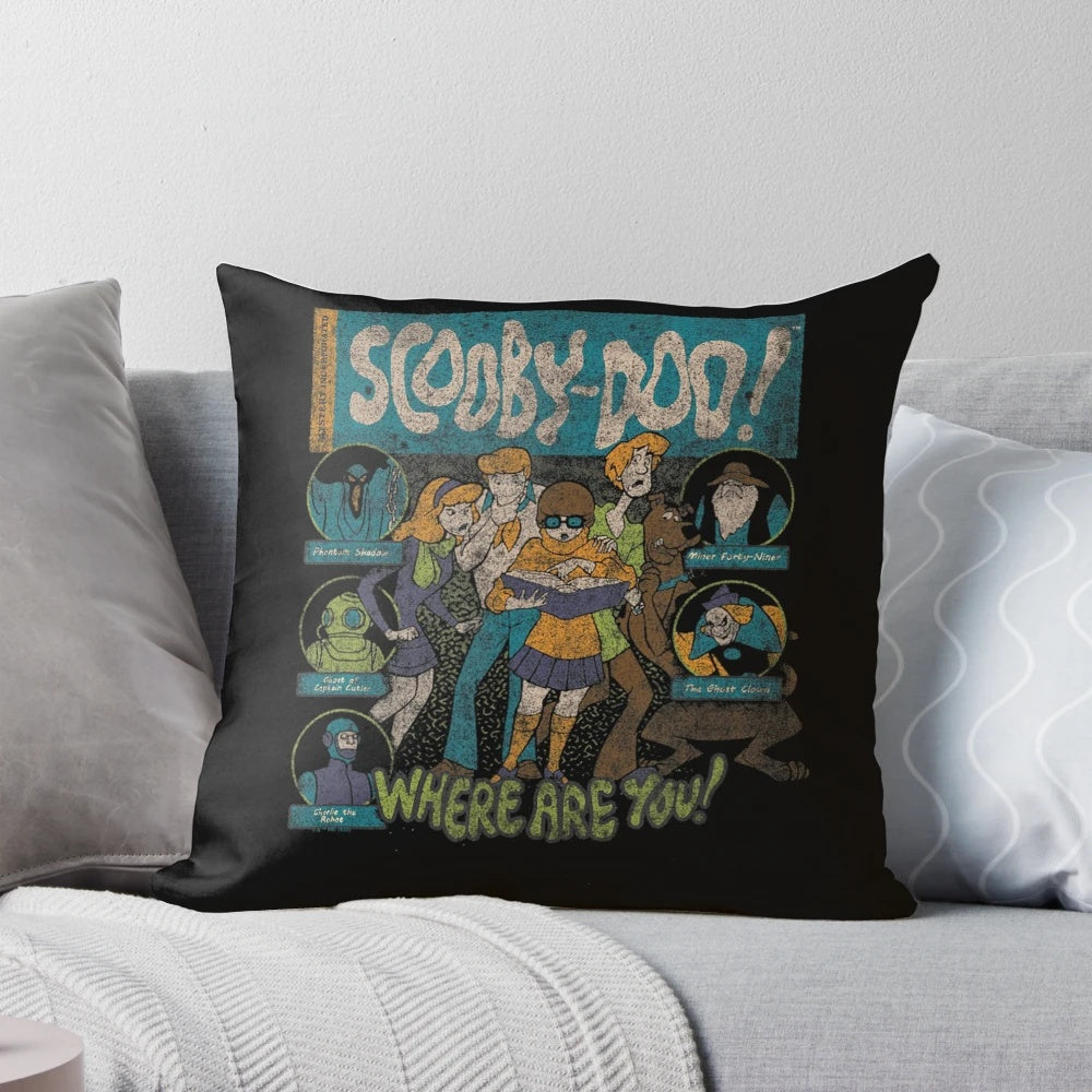 Vintage movie and cartoon themed pillow featuring classic Scooby Doo, Shaggy, and other 90s characters